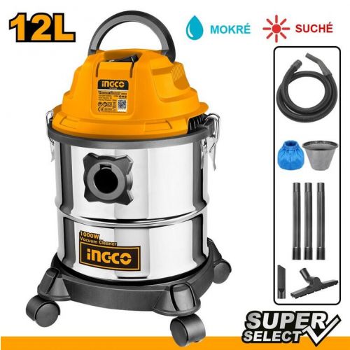 Vysávač viacúčelový VC12202 INGCO, 1000W, nerez, na mokrosuché vysávanie