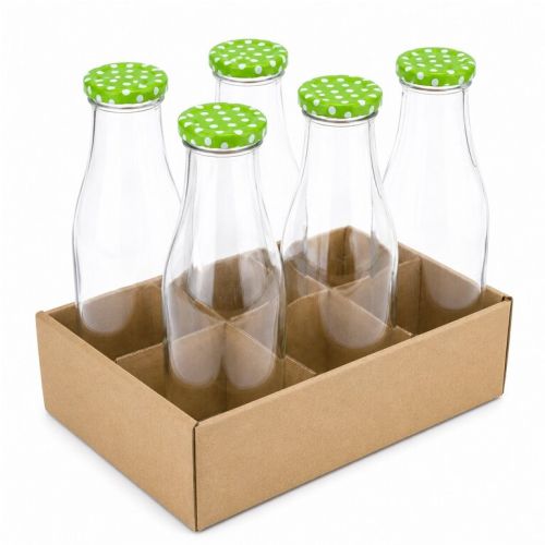 Fľaša na mlieko TO48, sklenená, 1L, bodky viečko