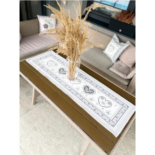 Obrus gobelínový celoročný motív srdce 45x140cm, sivý KLC