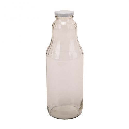 Fľaša na mlieko/sirup sklo 1000ml biele viečko, balenie 8ks
