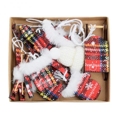 Ozdoba závesná vianočný mix 13x11x2 cm sada 6 ks drevo karovaný