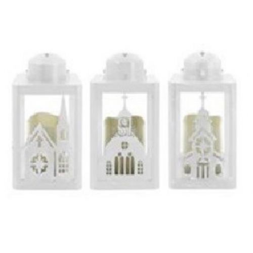Lampáš svietnik s LED sviečkou 10x10x16 cm plast biely mix