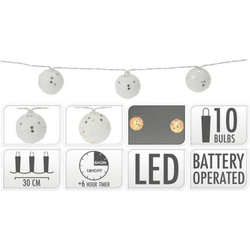 Svetlo vianočné 10 LED teplé biele, guličky, s časovačom, baterky