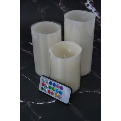 Sviečka LED farebná 7,5x10/12,5/15 cm sada 3 ks s diaľkovým ovládačom 