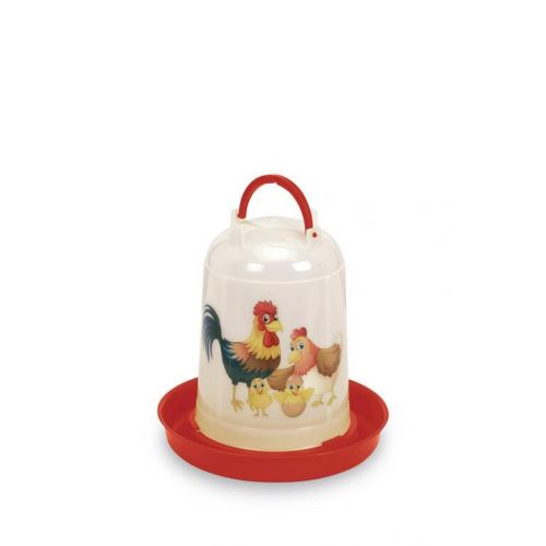 Krmítko pre hydinu plastové, 5L, HAPPY dekor, červená, GAUN