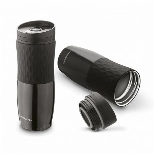 Termohrnček nerezový RUSSEL s plastovým vrchnákom, 480 ml, čierny