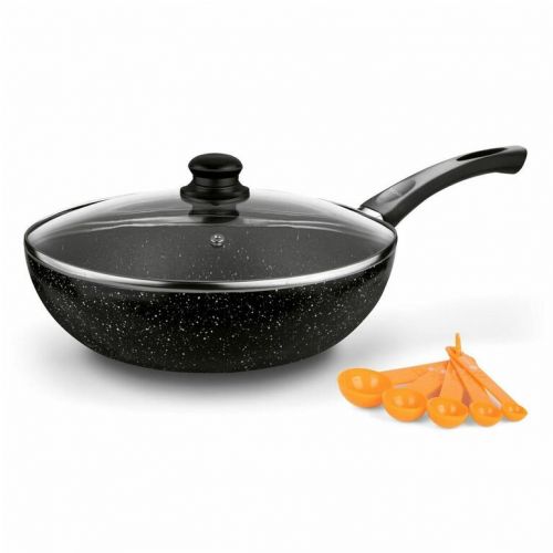 Panvica MARMARA 30x8,5cm, čierna, WOK, nepriľnavá + pokrievka a 5 odmeriek