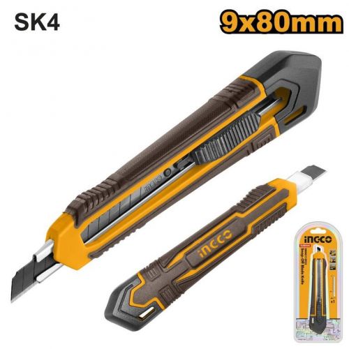 Nôž lámací 9mm s tlačítkom, ergonomické telo INGCO 1x čepeľ