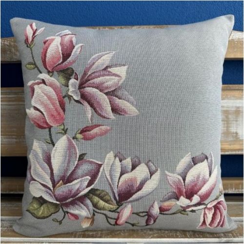 Obliečka na vankúš gobelínová celoročná MAGNOLIA II, 42x42cm, sivá