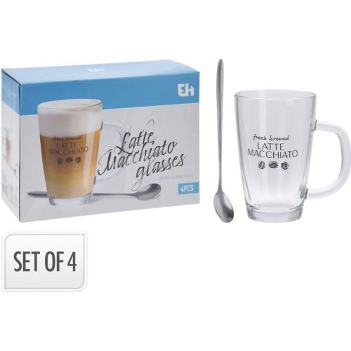 Hrnček sklo 300ml na Latte s lyžičkou, sada 2+2ks KLC