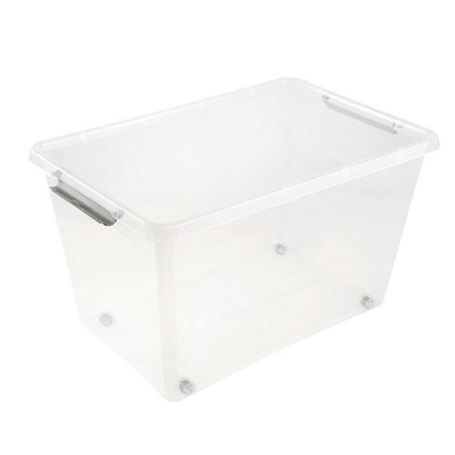 Box úložný s vekom, LARS 60L, s kolieskami transparentný, plastový
