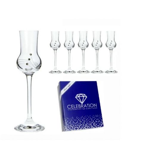 Pohár štamprlík na stopke Grappa CRYSTALS 70ml, sada 6 ks KLC