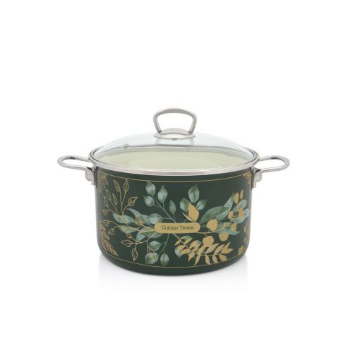 Hrniec smaltovaný s pokrievkou, 24cm/6,75L dekor Golden times
