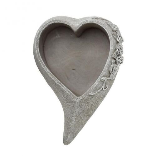 Obal srdce ruža, cement, sivostrieborný, 50x35x13cm