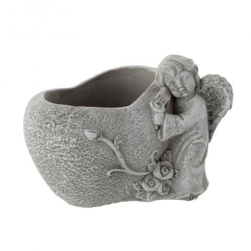 Obal srdce anjel cement, 15,5x13x12,5cm, sivá