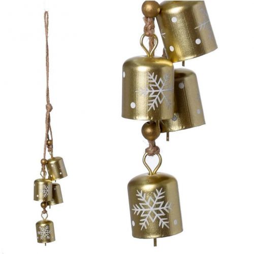 Ozdoba závesná rolničky 2,5x2,5x34cm kov zlatá