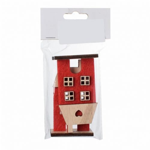 Dekorácia domček 5,5x3,5x10cm sada 2ks flis červený