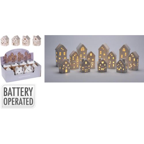 Dekorácia domček LED 6x5,8x8,7 cm porcelán biely mix