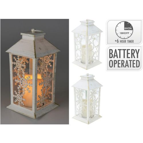 Lampáš svietnik s LED sviečkou 14x14x28 cm s časovačom plast biely mix