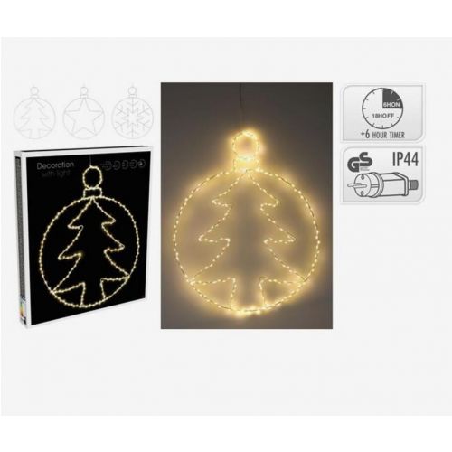 Ozdoba závesná guľa s hviezdou/stromčekom/vločkou 250 LED 38x48 cm s časovačom vonkajšia/vnútorná mix
