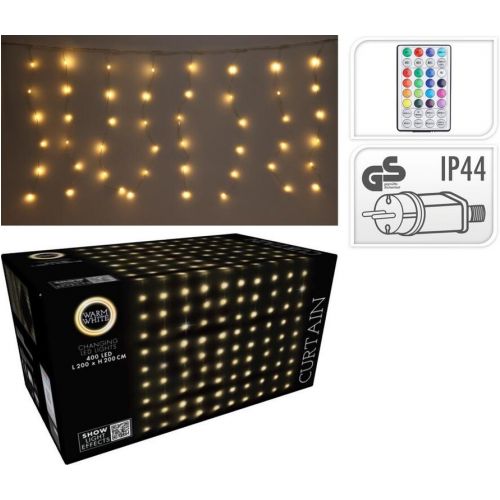 Svetlo vianočné 400 LED teplé biele, záves, s diaľkovým ovládaním, vonkajšie/vnútorné