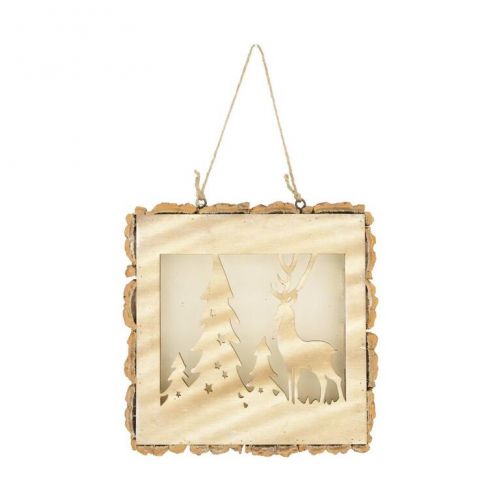Ozdoba závesná hranatá les 28x28x4cm drevo prírodná hnedá