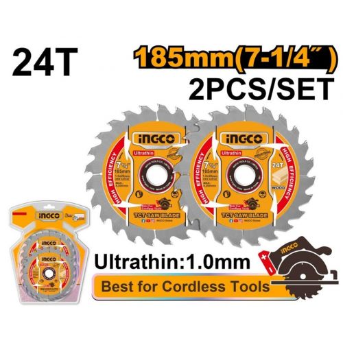 Kotúč pílový na drevo 185mm, 24z, sada 2ks INGCO INDUSTRIAL KLC