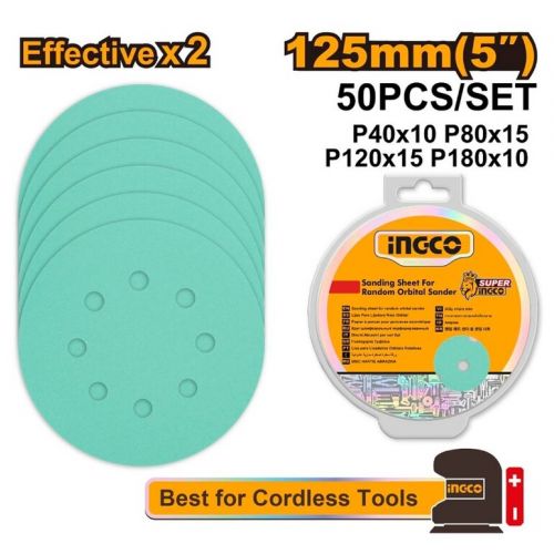 Papier brúsny okrúhly 125mm EXTRA, k orbitálnej brúske, sada 50dielna, INGCO KLC