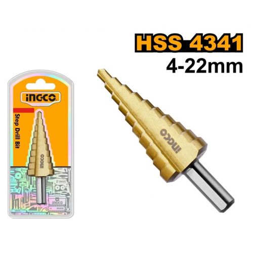 Vrták stupňovitý na kov s titanovým povrchom 4-22mm INGCO KLC