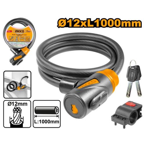 Zámok na bicykel 12x1000mm na kľúč INGCO KLC