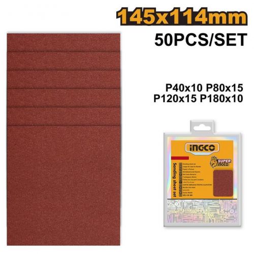 Papier brúsny 145x114mm, sada 50dielna, INGCO