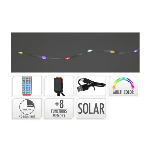 Svetlo 480 LED, 24m, reťaz, farebné, solárne s časovačom, s funkciami