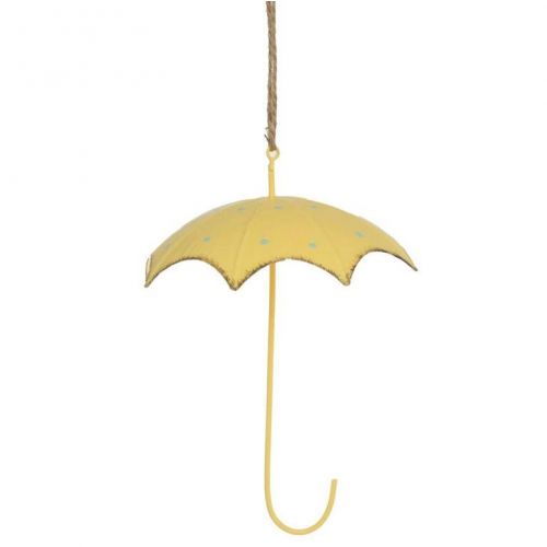 Ozdoba závesná dáždnik, 14cm, kovová, žltá