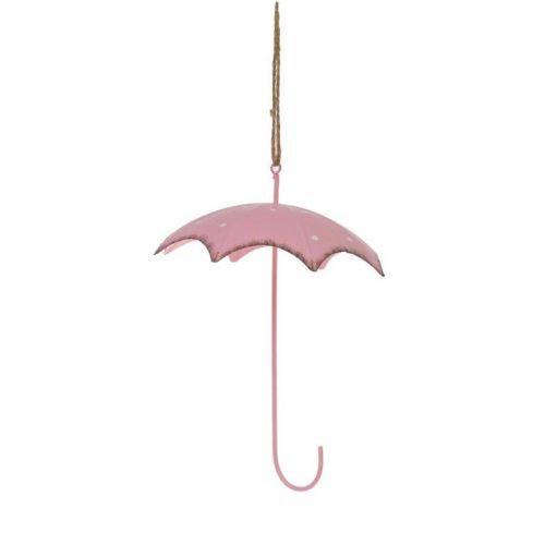 Ozdoba závesná dáždnik, 14cm, kovová, ružová
