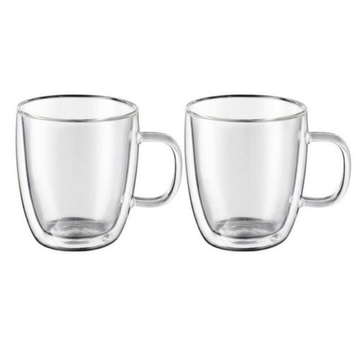 Pohár sklenený, dvojstenný, MIA, 350ml, DUALI s uškom, sada 2ks