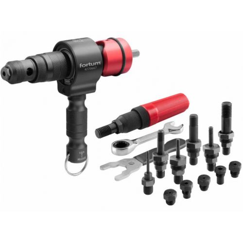 Nadstavec s rukoväťou na nitovanie, sada 2ks, nity 2,4-6,4mm, matice M3-M12, pre akumulátorovú