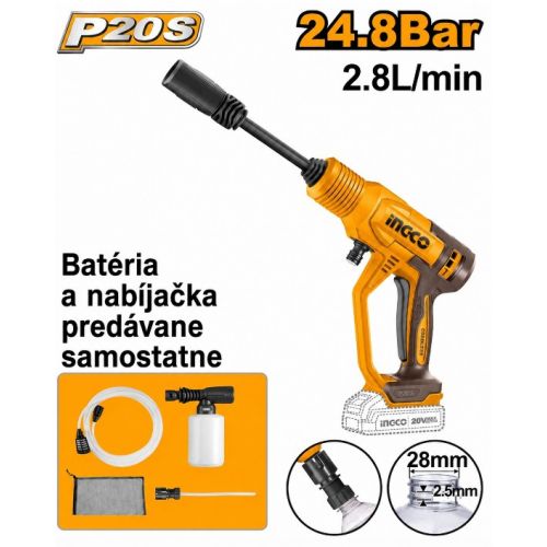 AKU tlakový čistič Li-Ion CPWLI2036 INGCO 20V bez akumulátora a nabíjačky