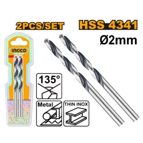 Vrták do kovu HSS, 2 ks, 2mm INGCO KLC