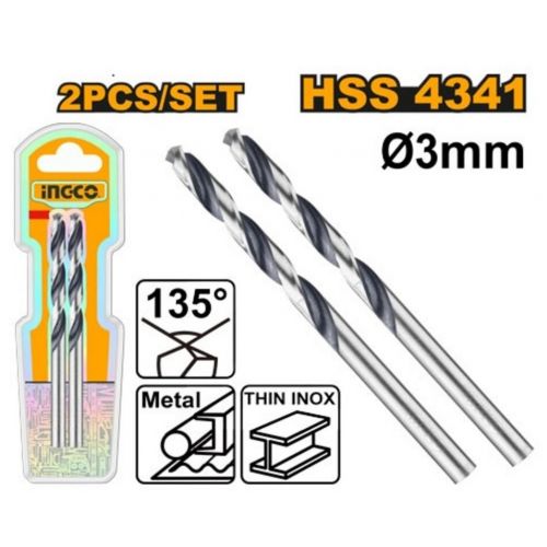 Vrták do kovu HSS, 2 ks, 3mm INGCO KLC
