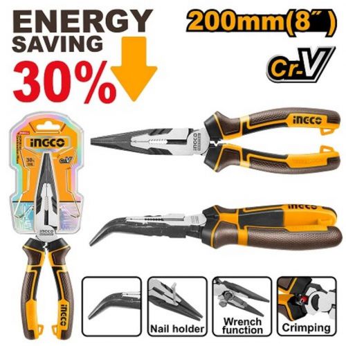 Kliešte rádiové zahnuté CrV 200mm INGCO INDUSTRIAL 