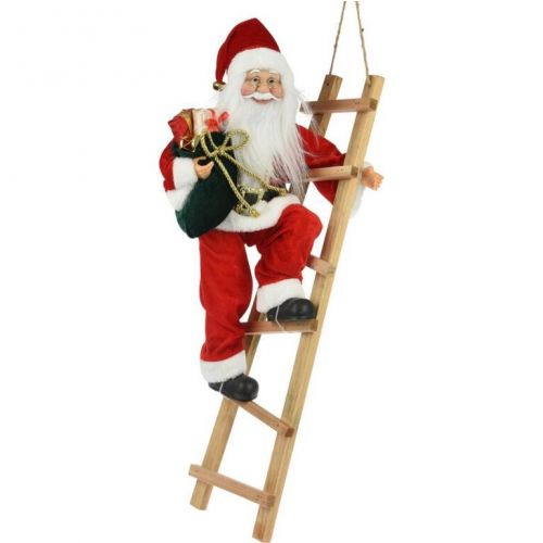 Postavička Santa na rebríku 65 cm červený