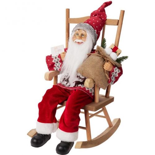 Postavička Santa v hojdacom kresle 25x35x45 cm červený