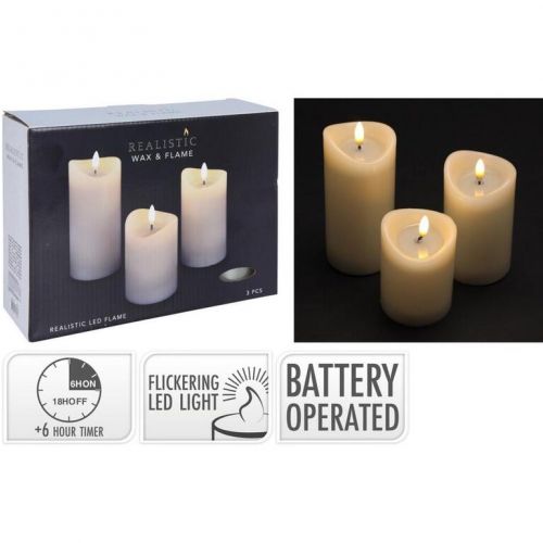 Sviečka LED 7x10/12,5/15cm, sada 3 ks s časovačom ivory