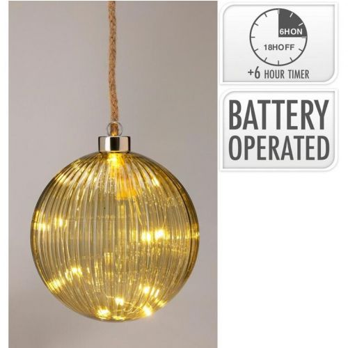 Vianočná sklenená guľa LED, zelená, 14 cm s časovačom, na batérie