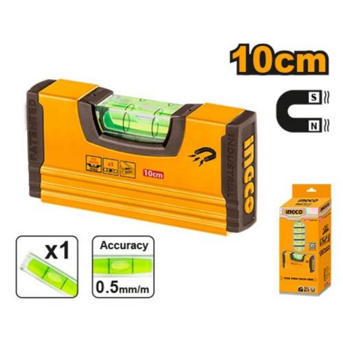 Vodováha 10cm ALU 1 libela INGCO INDUSTRIAL, s magnetom, odolná voči nárazom