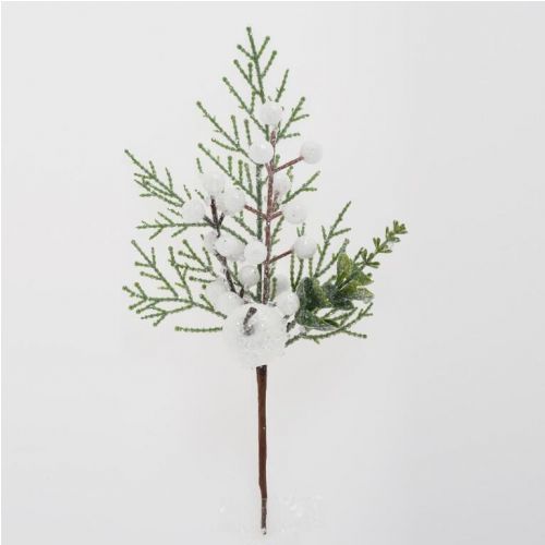 Ozdoba zapichovacia tuja + jablko ľadové + bobule biele, 27 cm