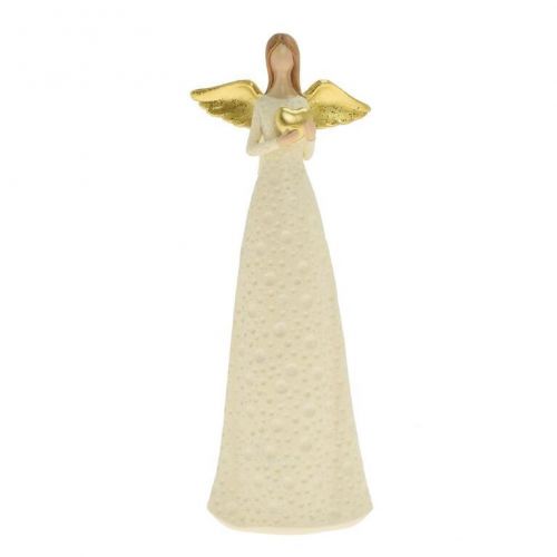 Postavička anjel so srdcom, 31,5 cm, polyrezín, krémový