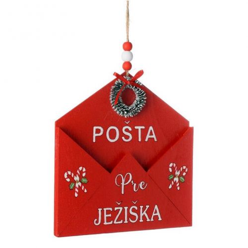 Ozdoba závesná obálka 16x15x1,3 cm červená