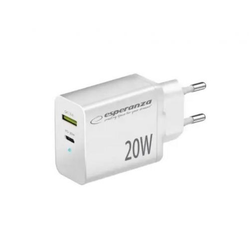Nabíjačka 20W, USB-C, USB-A, biela