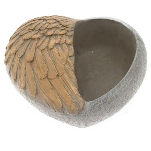 Obal srdce cement bledo-sivo-zlatý s krídlami 20,5cm